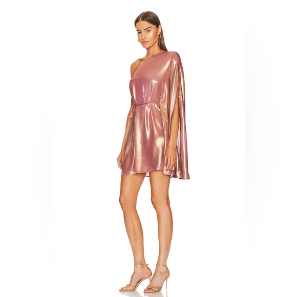MICHAEL COSTELLO x REVOLVE Vira Mini Dress in Ombre Print Pink One Shoulder - Picture 4 of 9